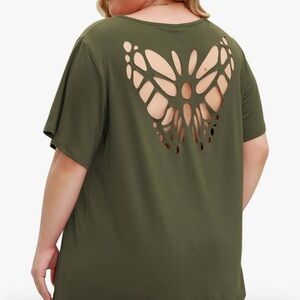 NWT, vepeabak, Plus Size Crewneck Top Back Butterfly Cut Out Shirt, 3XL